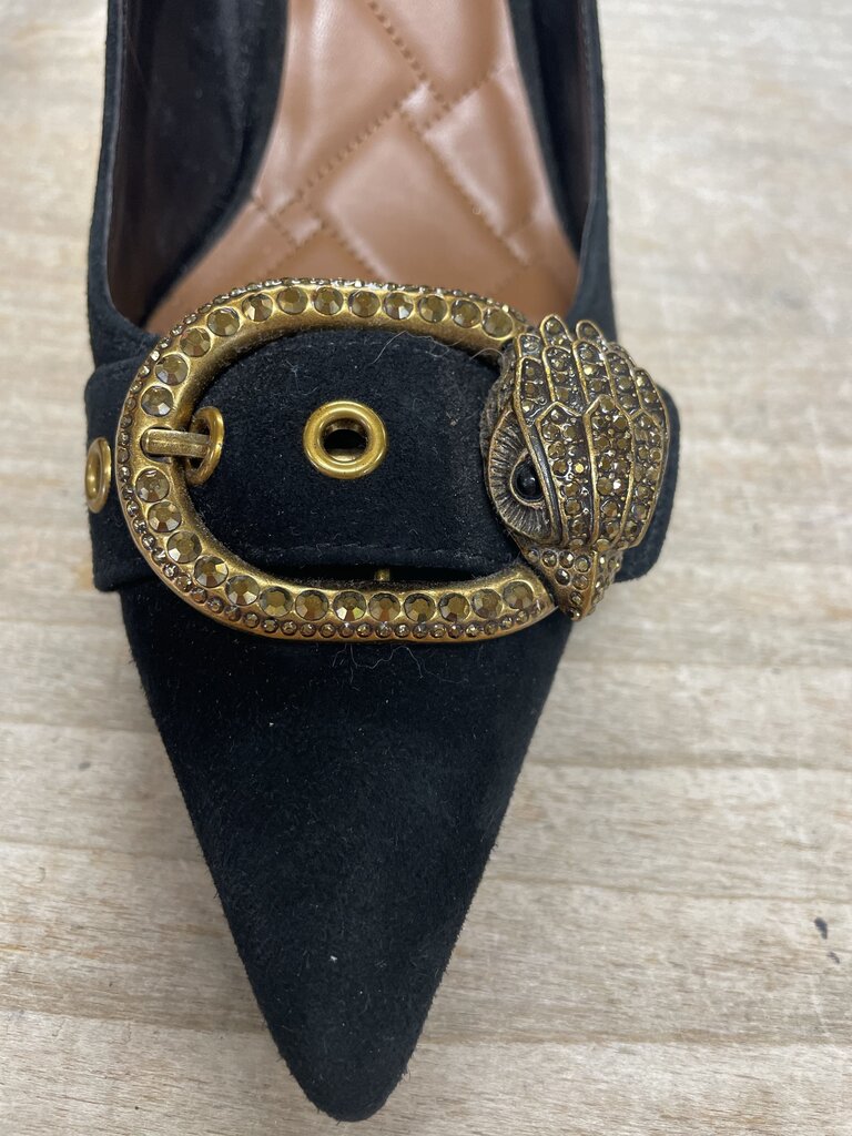KURT GEIGER MAYFAIR BLACK SUEDE EMBELLISHED BUCKLE HEELS SIZE 41