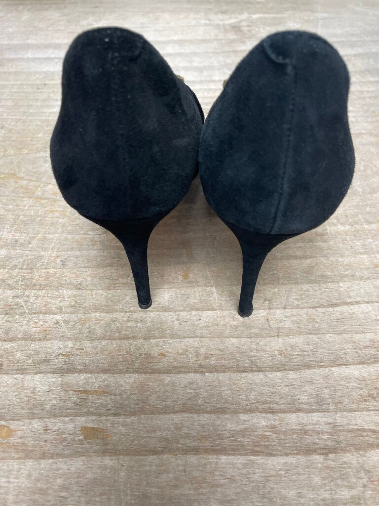KURT GEIGER MAYFAIR BLACK SUEDE EMBELLISHED BUCKLE HEELS SIZE 41