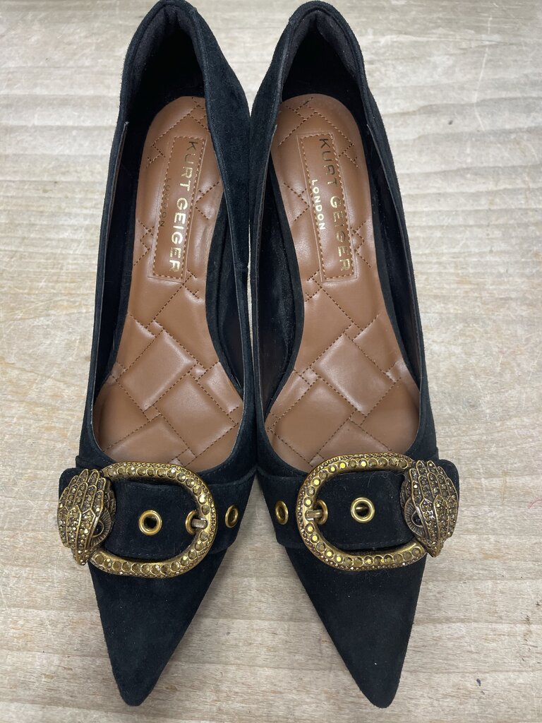 KURT GEIGER MAYFAIR BLACK SUEDE EMBELLISHED BUCKLE HEELS SIZE 41