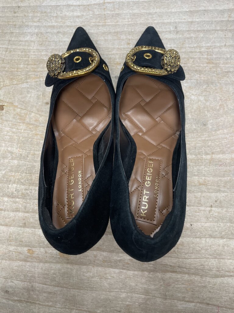 KURT GEIGER MAYFAIR BLACK SUEDE EMBELLISHED BUCKLE HEELS SIZE 41