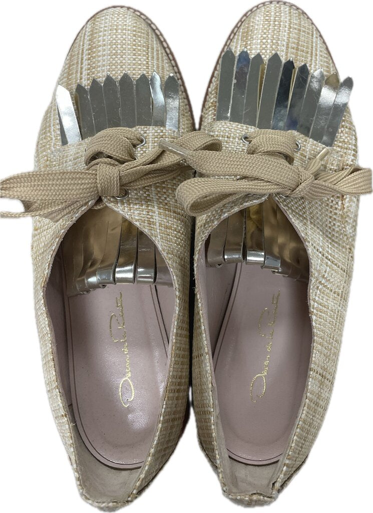 OSCAR DE LA RENTA WOVEN RAFFIA LOAFERS