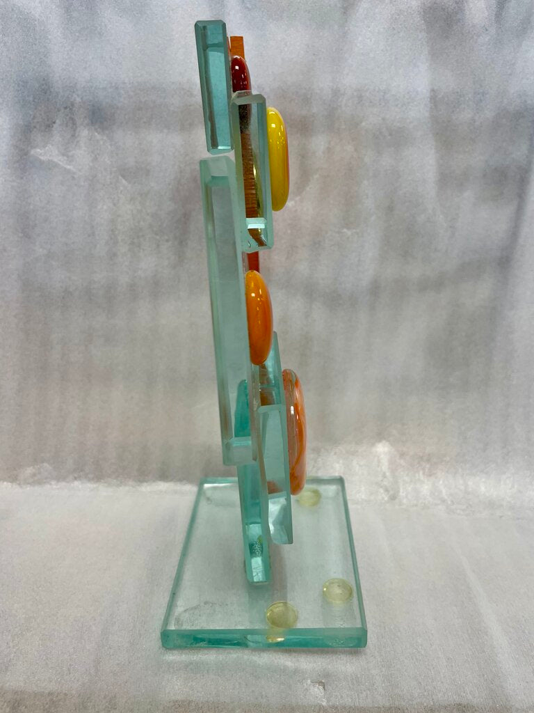 LUCITE FUSED GLASS CLOCK ART SIGNED