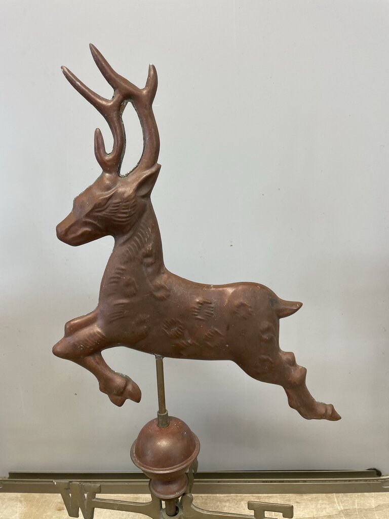 RARE VINTAGE COPPER AND BRASS DEER STAG WEATHERVAVE AND WIND INDICATOR