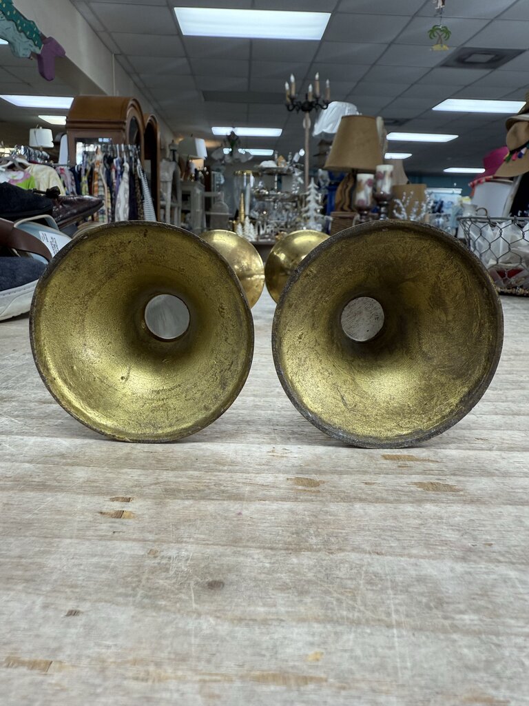VINTAGE BRASS AND LUCITE CANDLE HOLDERS SET OF 2