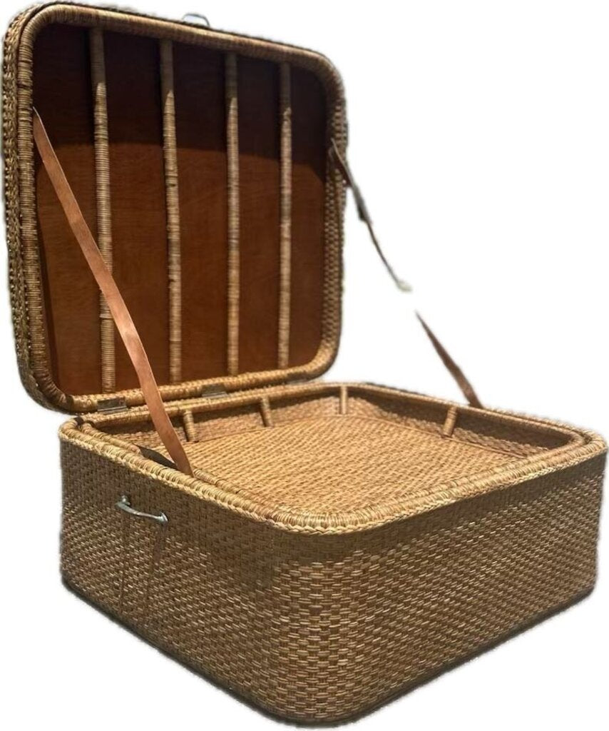 LARGE VINTAGE MALAYSIAN WICKER TRUNK TABLE