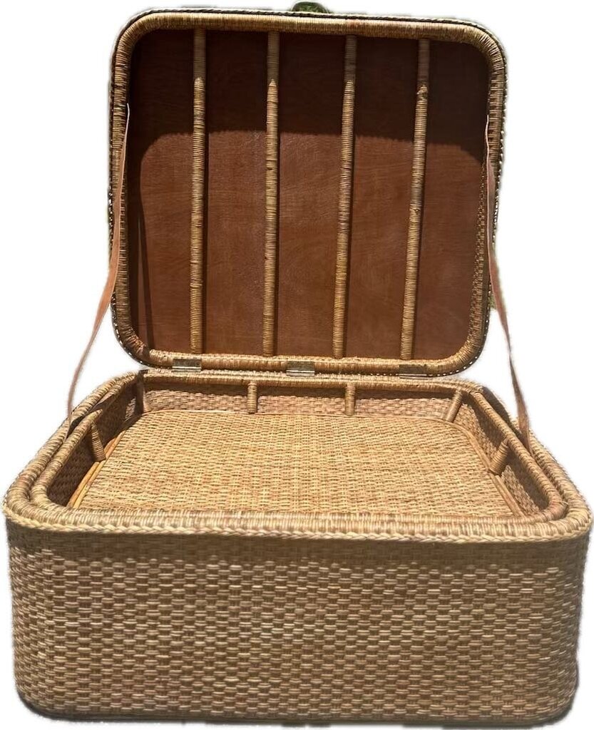 LARGE VINTAGE MALAYSIAN WICKER TRUNK TABLE