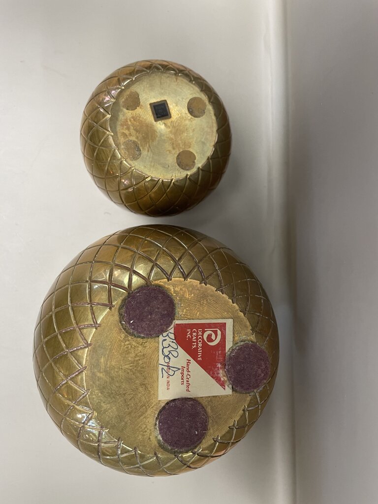 VINTAGE BOHO BRASS PINEAPPLE CONTAINER SET OF 2
