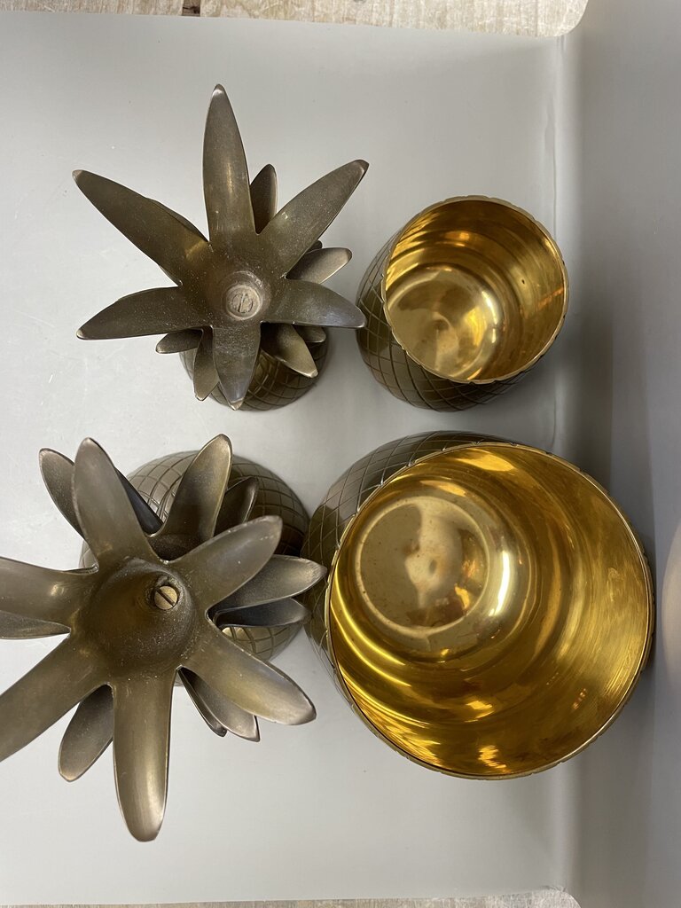 VINTAGE BOHO BRASS PINEAPPLE CONTAINER SET OF 2