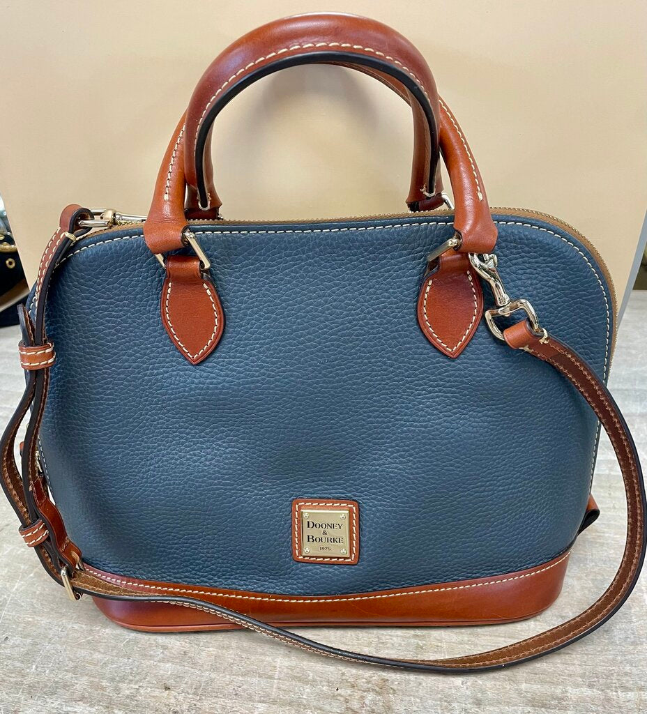 DOONEY AND BOURKE TAN AND GREY BLUE PURSE