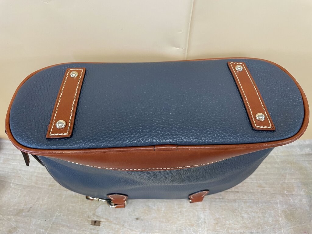 DOONEY AND BOURKE TAN AND GREY BLUE PURSE