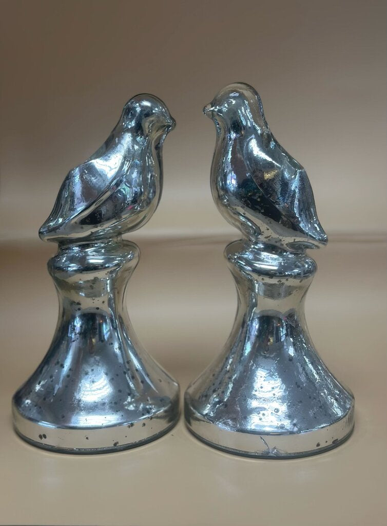 MERCURY GLASS BIRD CANDLE HOLDERS
