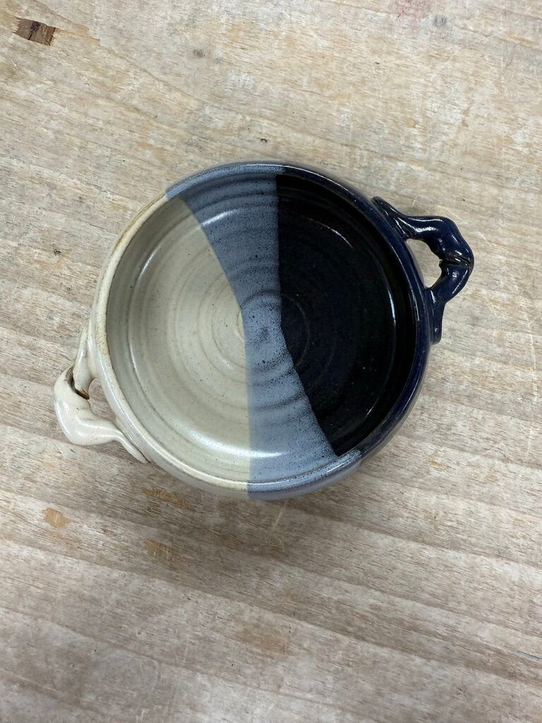 GLAZED DIP DISH BLUE AND CREAM