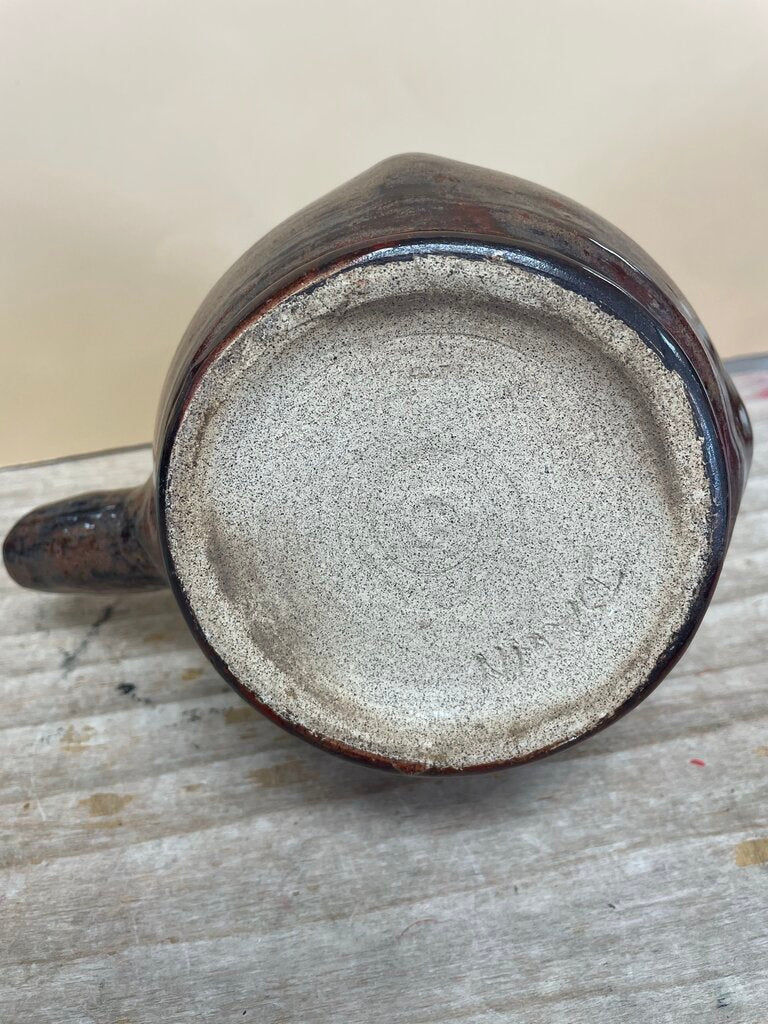 SIGNED POTTERY TEA KETTLE RED BROWN