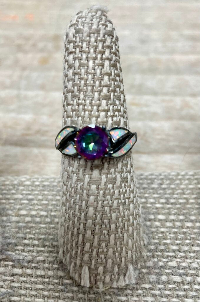10KT VINTAGE OPAL MYSTIC TOPAZ RING SIZE 7.5
