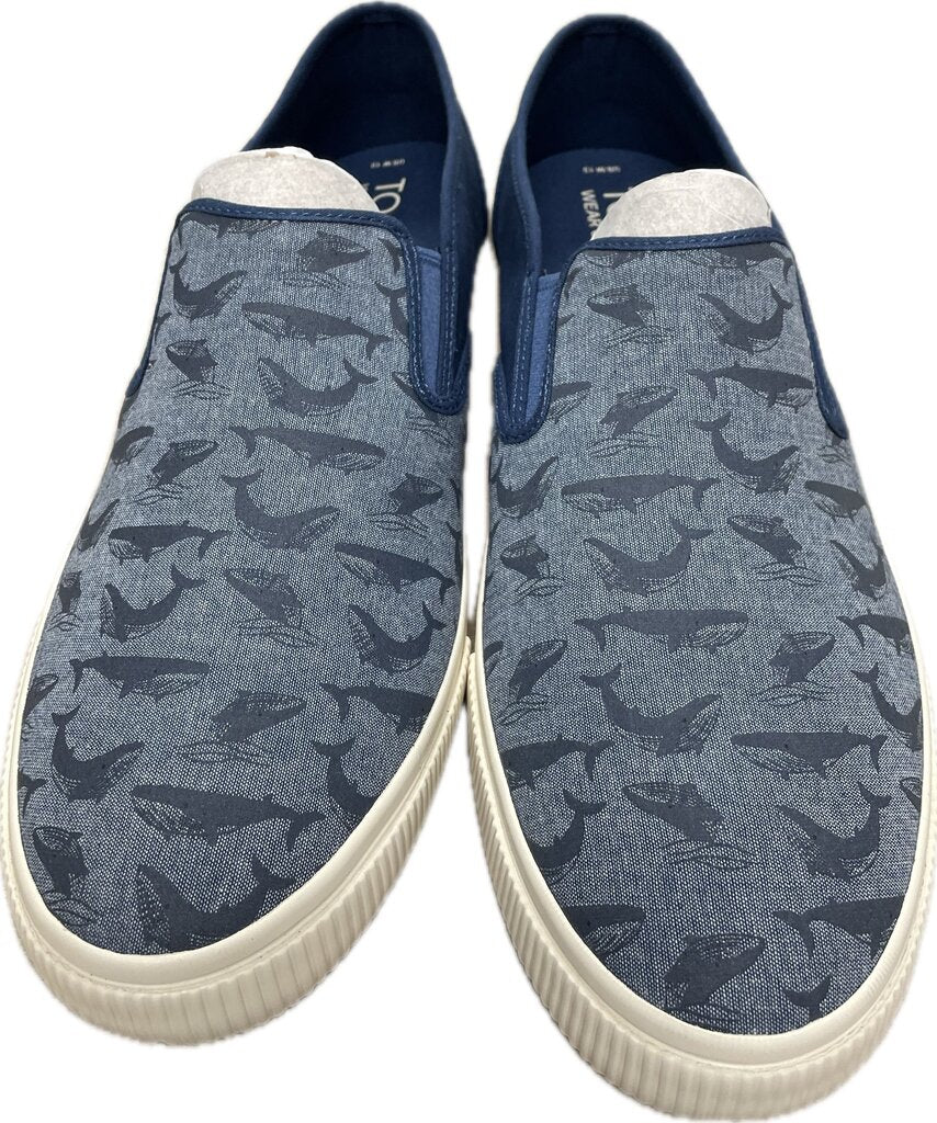 TOMS SHOES BAJA BLUE GLOW IN THE DARK WHALE SLIP ON SNEAKERS MENS US 13