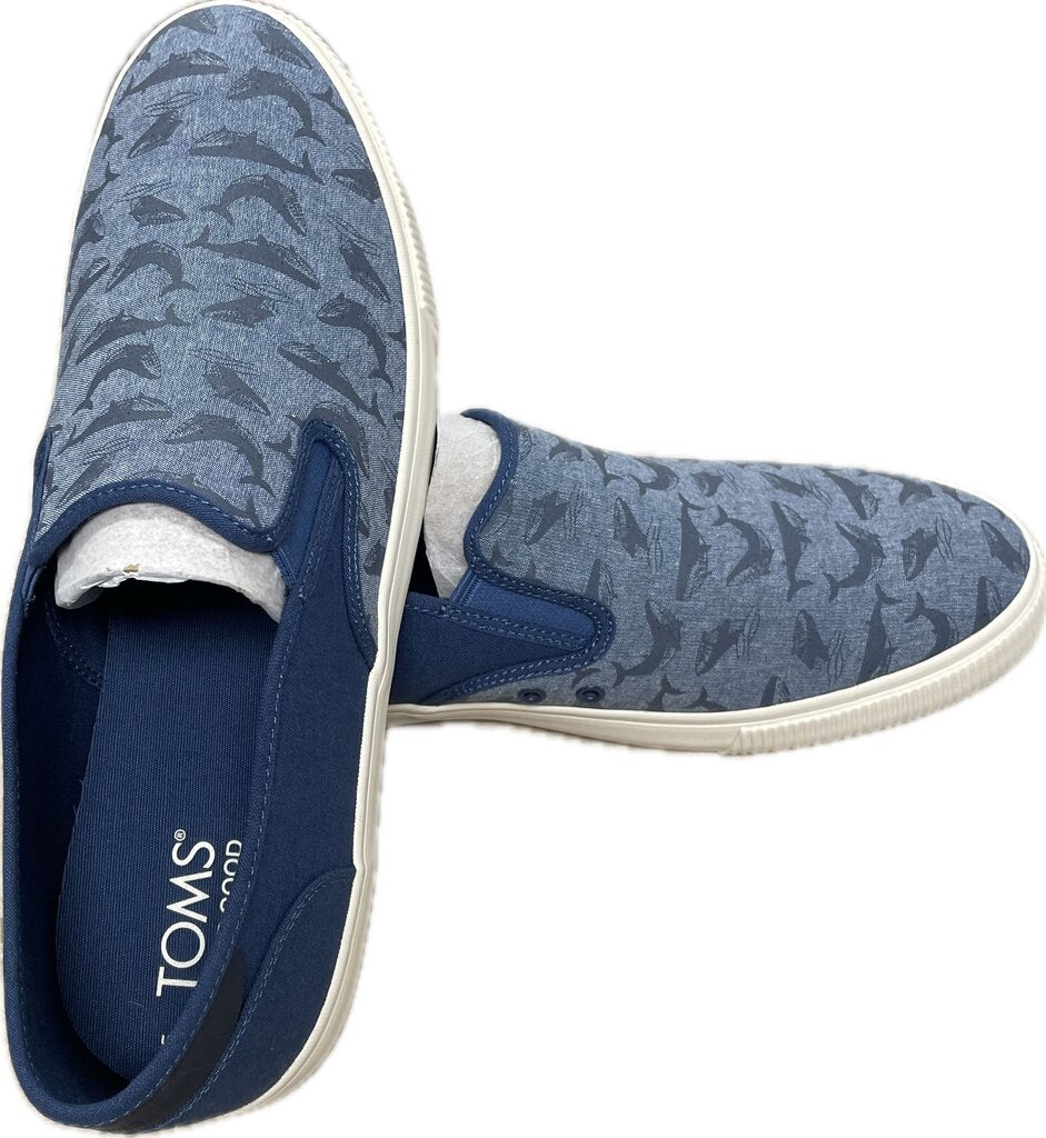 TOMS SHOES BAJA BLUE GLOW IN THE DARK WHALE SLIP ON SNEAKERS MENS US 13