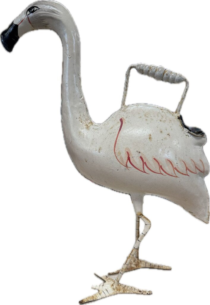 VINTAGE STEEL HANDPAINTED FLAMINGO WATERING CAN