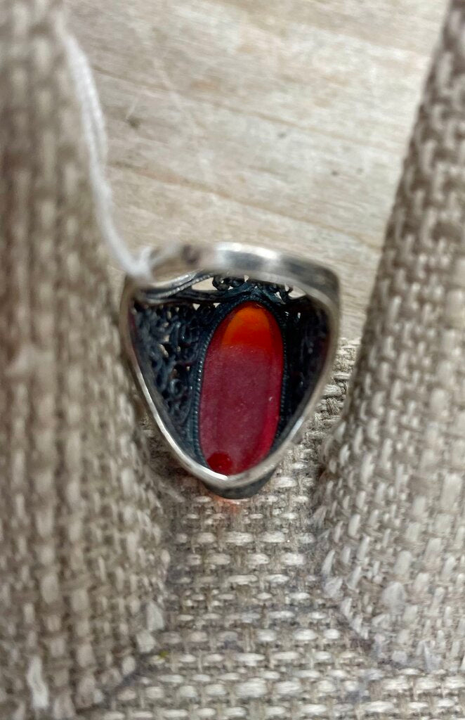 1920S ART DECO CARNELIAN FILIGREE RING SIZE 6