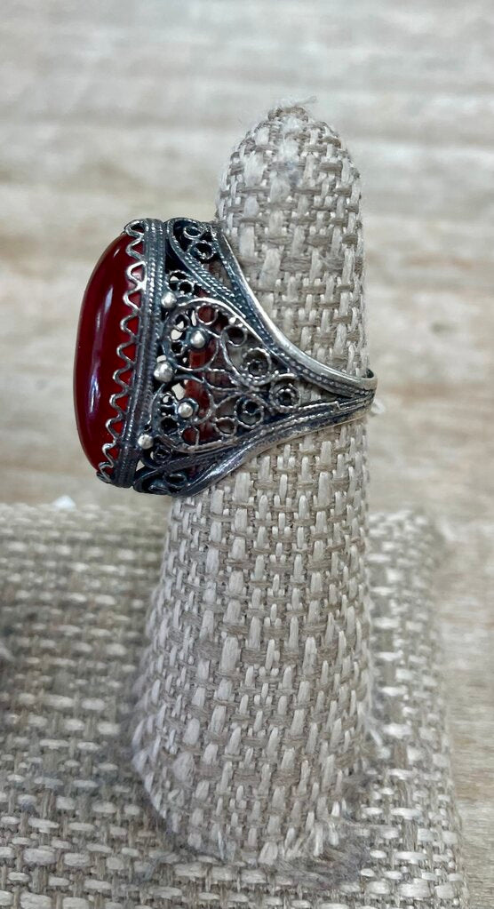 1920S ART DECO CARNELIAN FILIGREE RING SIZE 6