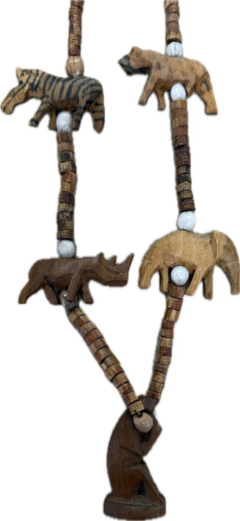 VINTAGE WOODEN AFRICIAN HAND CARVED ANIMALS NECKLACE