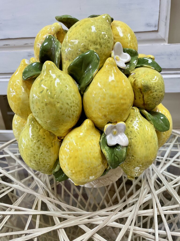 MCM ITALIAN MAJOLICA LEMON BASKET CENTERPIECE 11X10X9.5