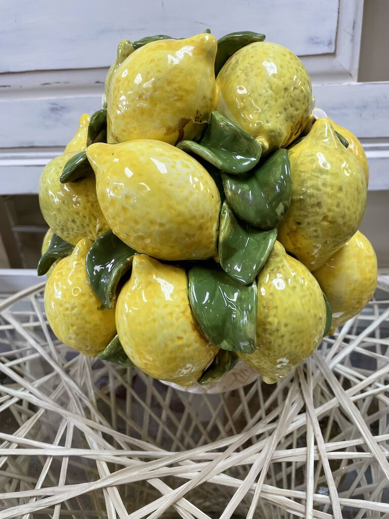 MCM ITALIAN MAJOLICA LEMON BASKET CENTERPIECE 11X10X9.5