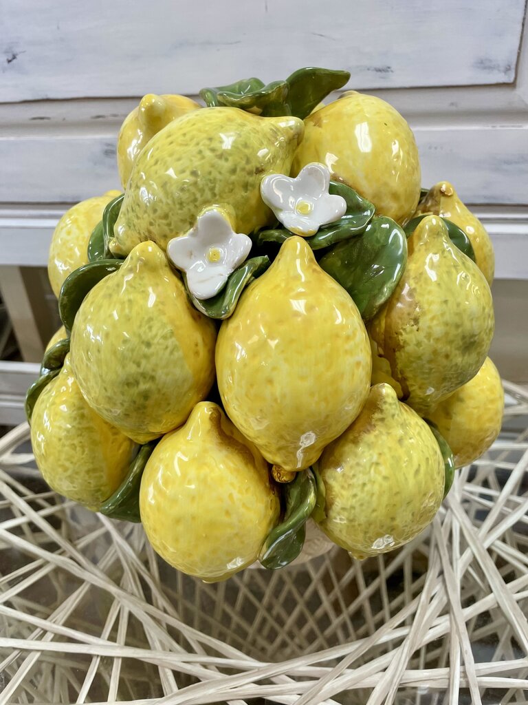 MCM ITALIAN MAJOLICA LEMON BASKET CENTERPIECE 11X10X9.5