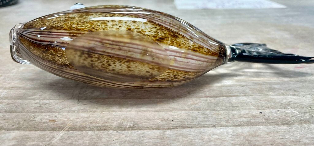 BROWN AND TAN GLASS FISH 9"