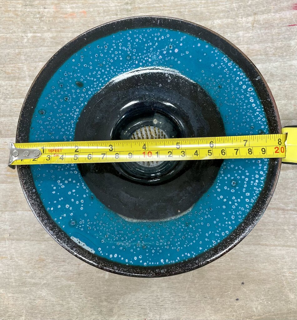 AQUA AND BLACL CERAMIC FLOWER FROG 8"