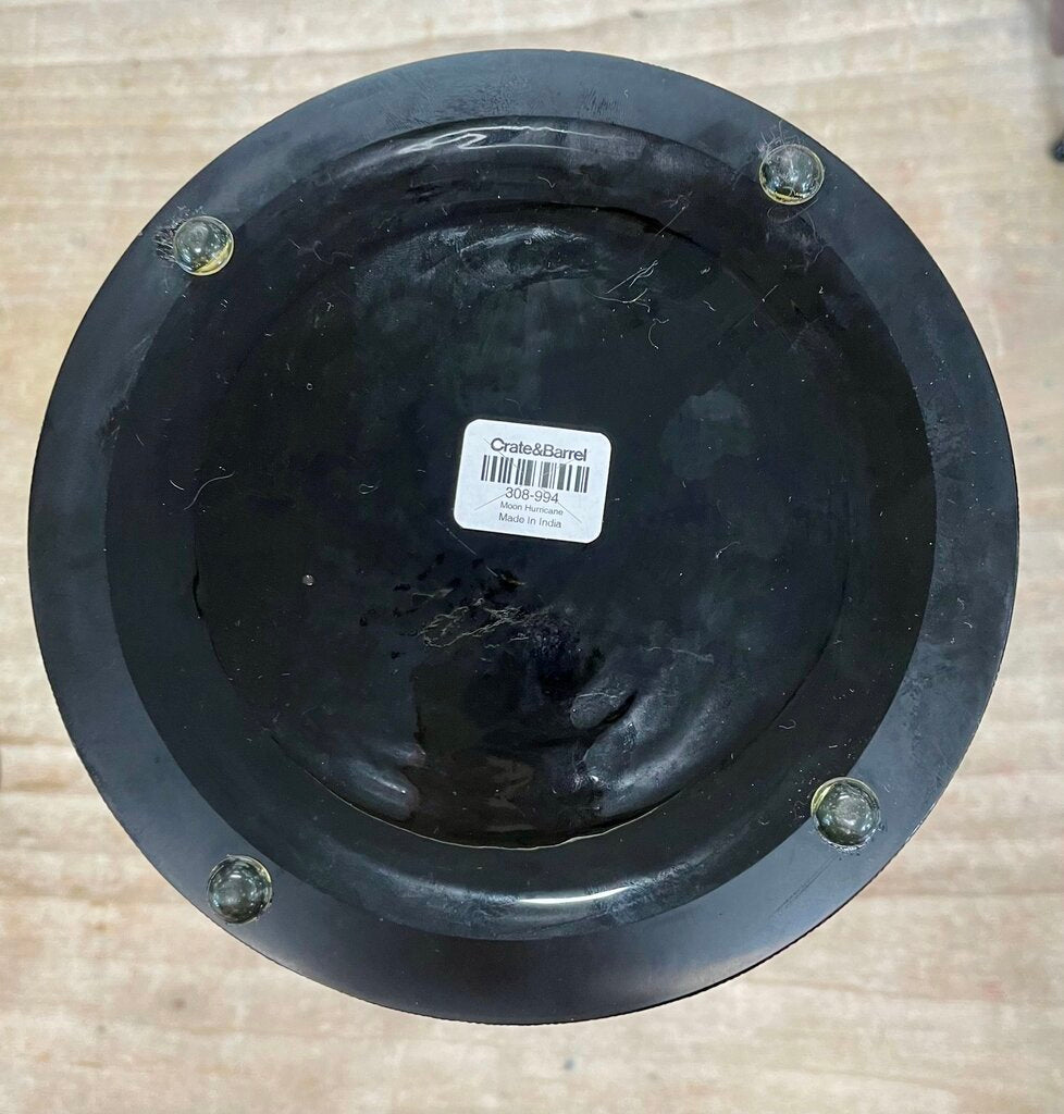 CRATE AND BARREL BLACK GLASS HURRICANE CANDLE HOLDER/VASE