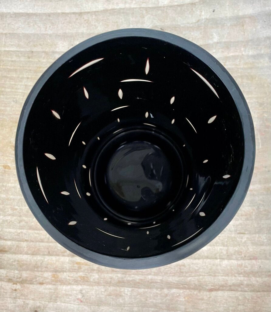 CRATE AND BARREL BLACK GLASS HURRICANE CANDLE HOLDER/VASE 11.5 IN TALL X 6 IN ROUND