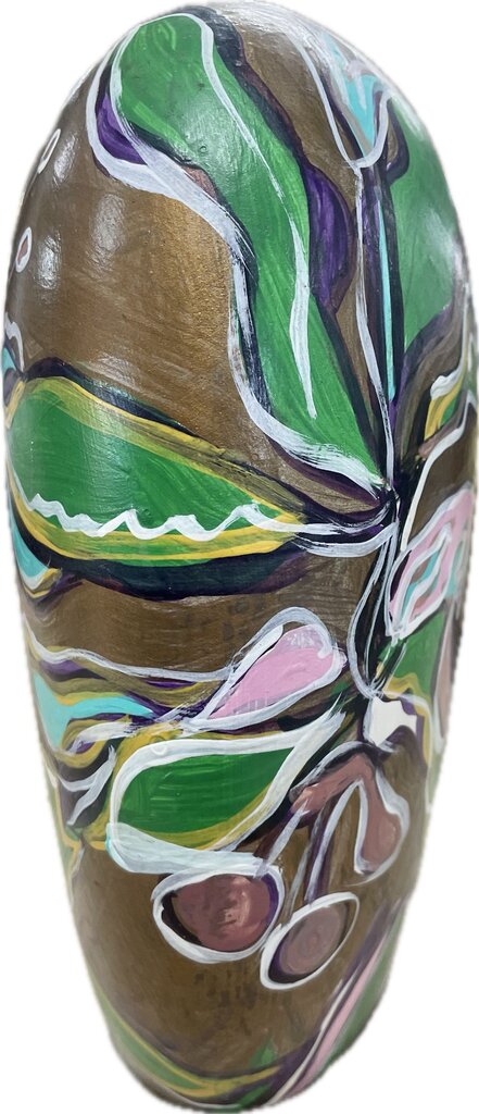 SIGNED SANDI BADASH PAINTED GOLD AND MULTICOLOR FLORAL VASE 8X9