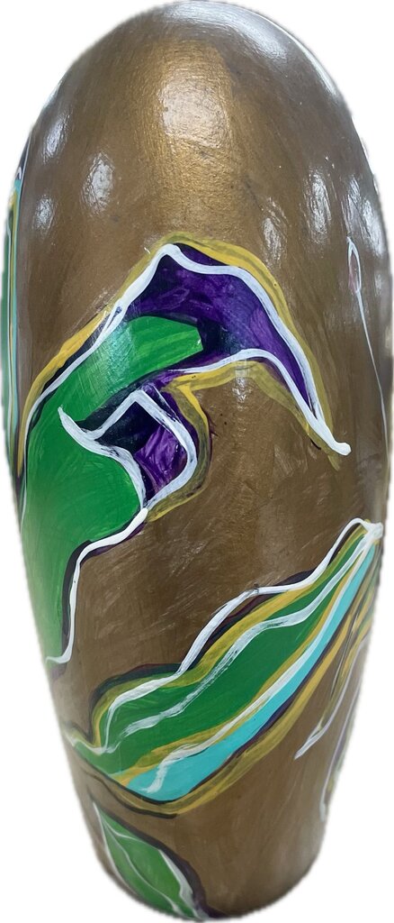 SIGNED SANDI BADASH PAINTED GOLD AND MULTICOLOR FLORAL VASE 8X9