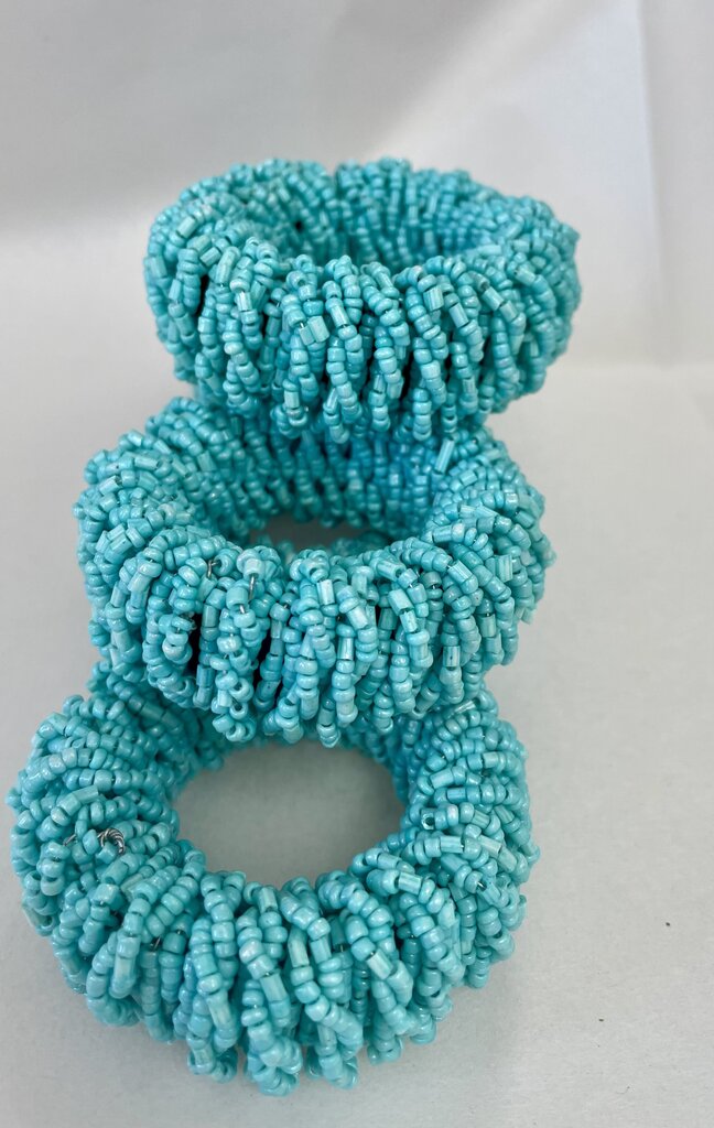 AQUA BEADED NAPKIN RINGS SET OF 6