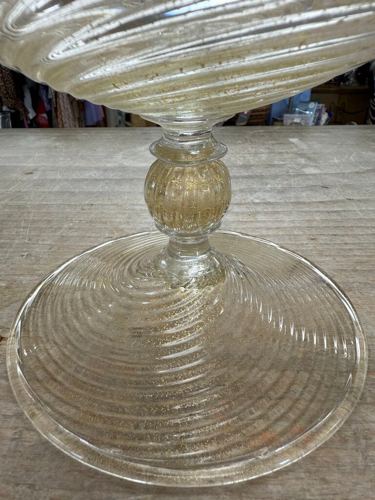 SEGUSO MURANO 24KT GOLD FLAKE SWIRL PEDESTAL BOWL AS IS