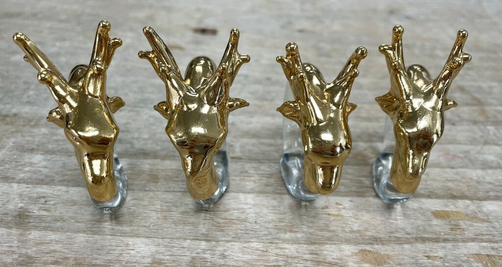 4 GLASS AND GOLD DEER NAPKIN RINGS