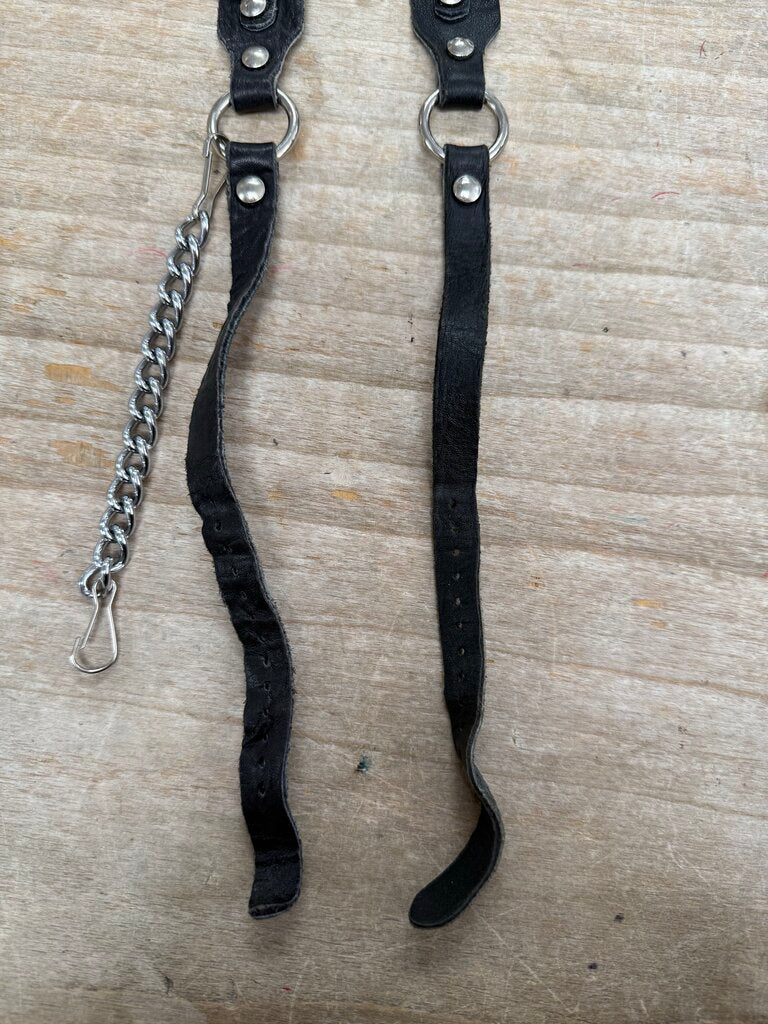 BLACK LEATHER PEWTER CONCHOS BOOT STRAPS SET OF 2