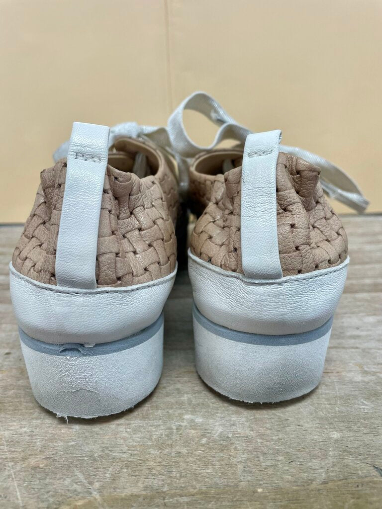 RON WHITE TWEED LEATHER AND RIBBON SNEAKERS MADE IN ITALY SIZE 37/7.5