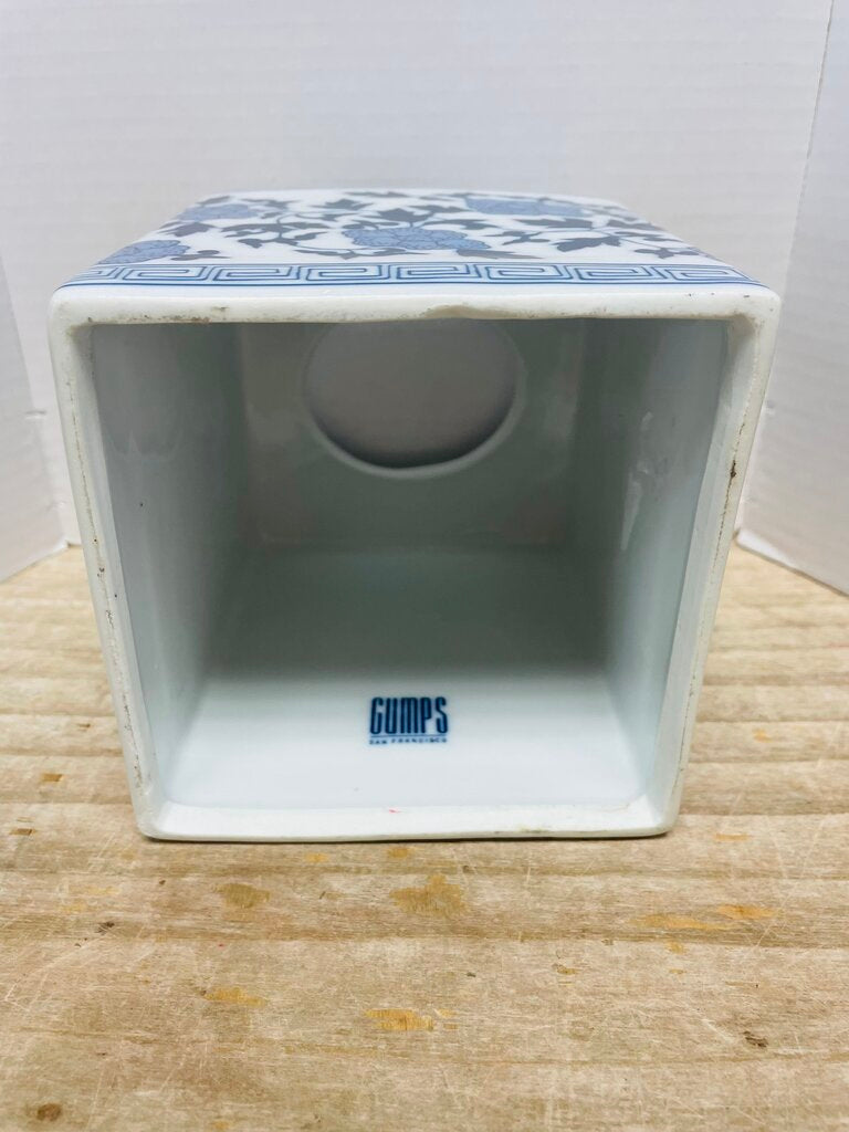 GUMPS BLUE CERAMIC TISSUE BOX 6"x 5.5"