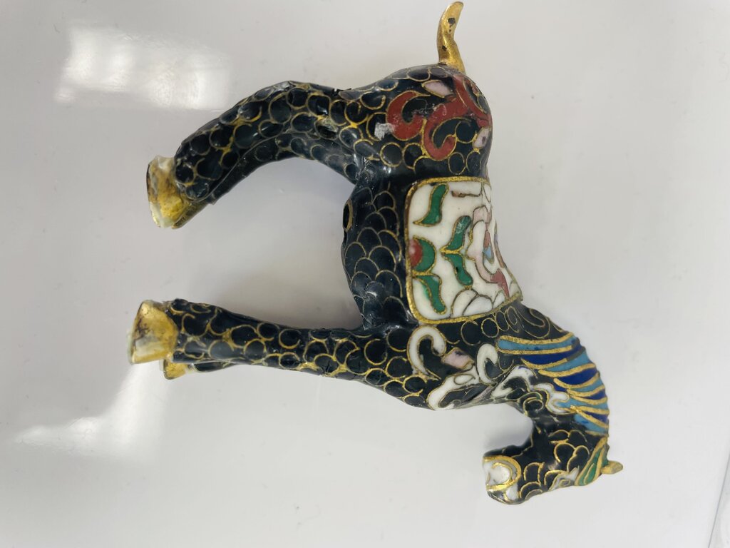 VINTAGE MINIATURE BLACK CLOISONNE HORSE