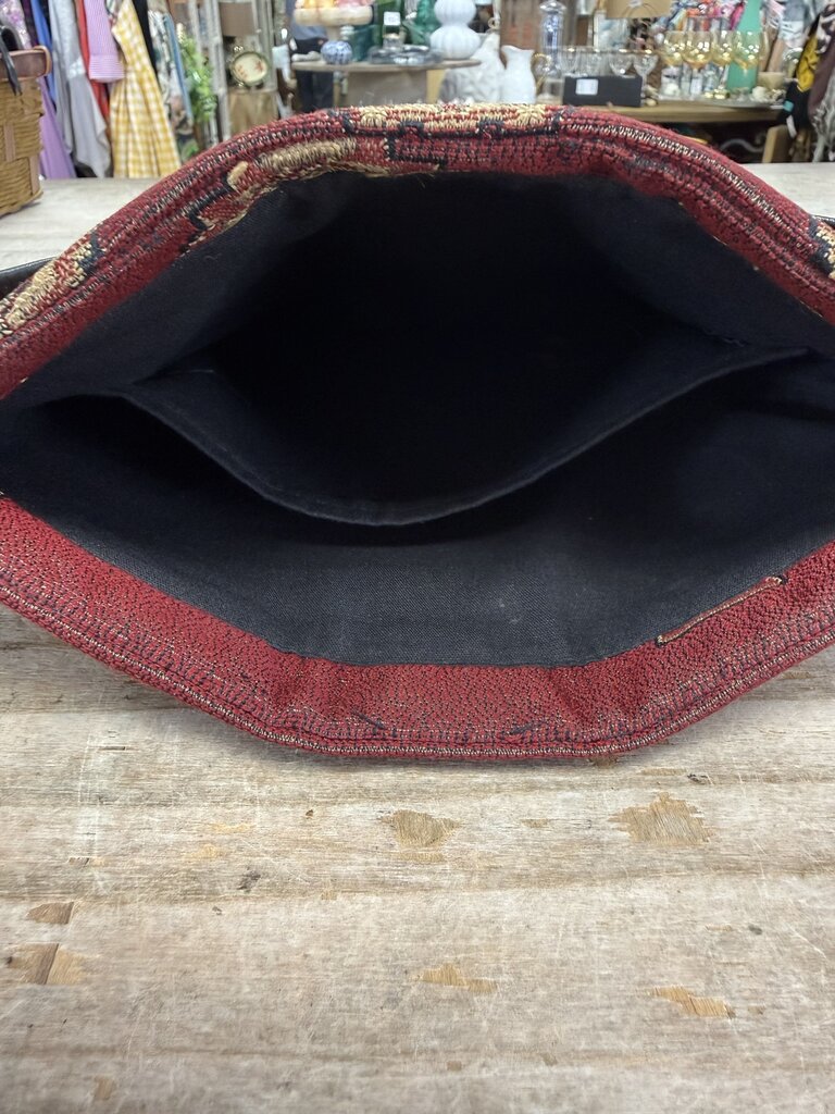 BOHO KILIM STYLE PURSE WITH LEATHER TRIM AND STRAP