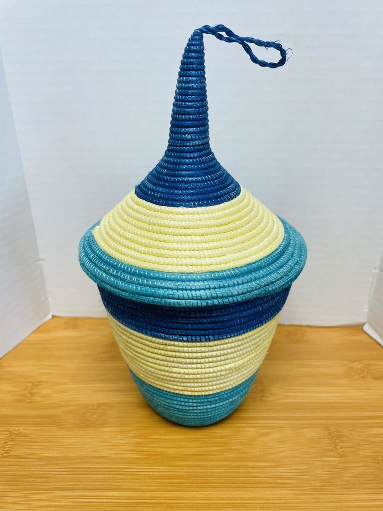 WOVEN NESTING BASKETS SET OF 5 BLUE AND TAN