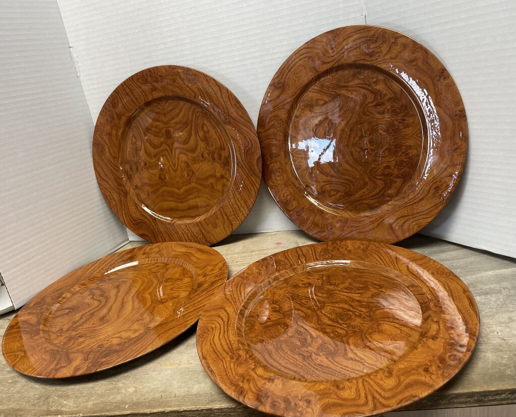 VINTAGE CENTRUM FAUX BURLWOOD CHARGER SET OF 4