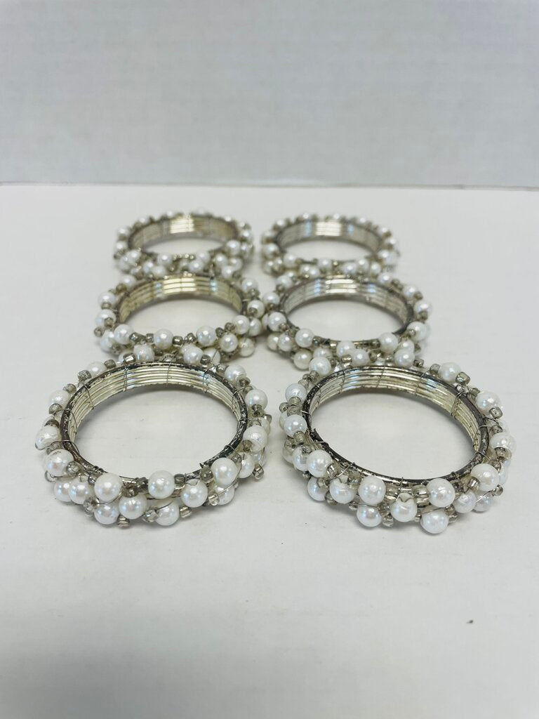 PEARL AND METAL NAPKIN RING SET OF 6