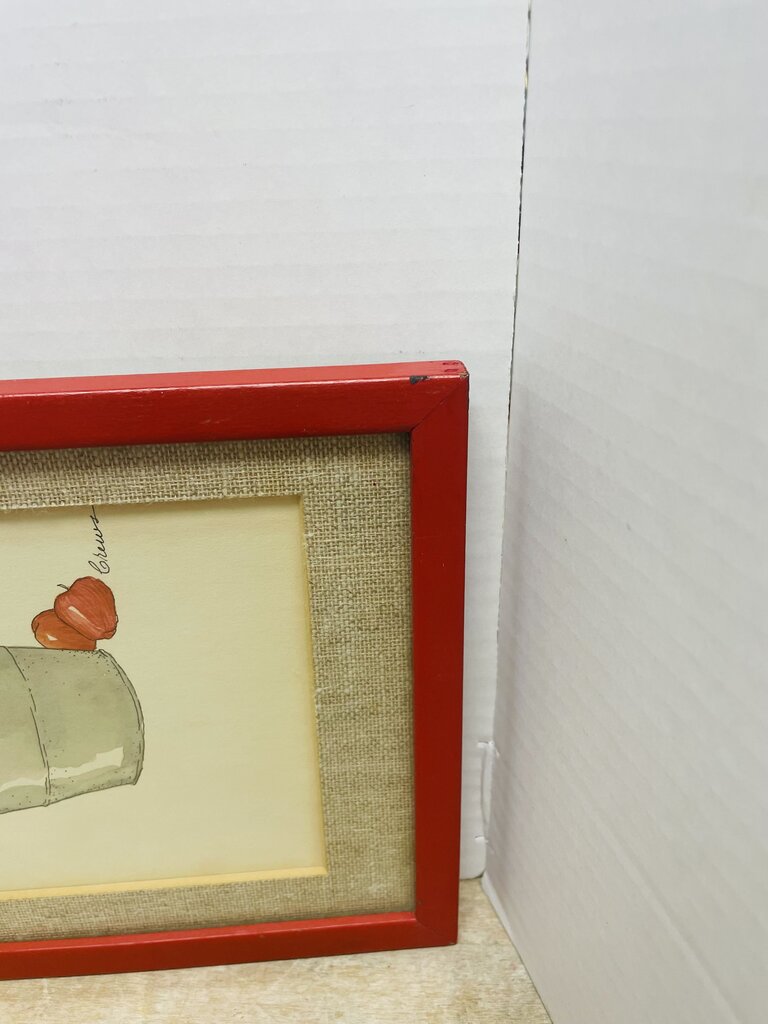 SIGNED WATERCOLOR RED APPLE WALL ART