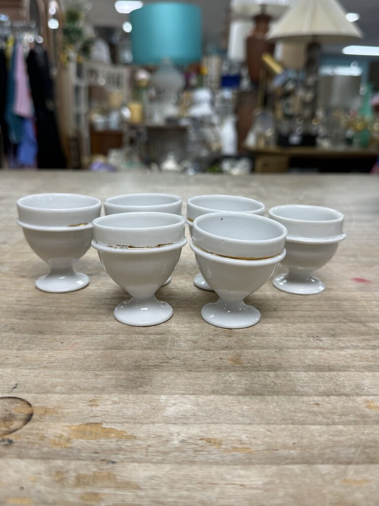 VINTAGE FRENCH EGG CUP HOLDER TRAY W/ SET OF 6 CUPS
