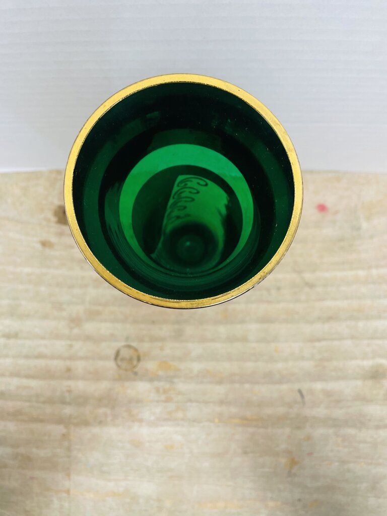 MCM GREEN HANDPAINTED FLORAL GOBLET 10" 3.5"