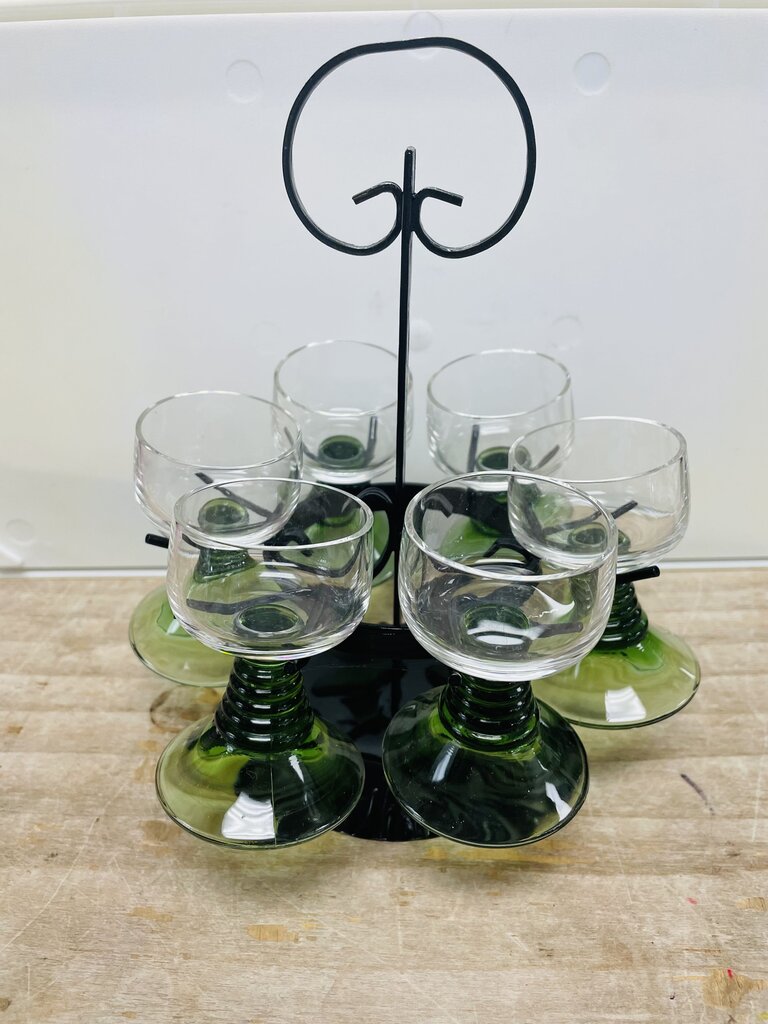 GREEN RIPPLE GLASSWARE SET OF SIX