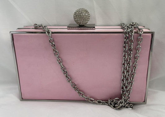 SOPHIA WEBSTER CLARA LIGHT PINK SATIN CLUTCH WITH CRYSTAL BALL CLASP