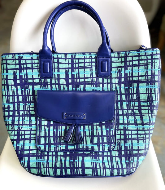 BLUE PLAID VERA BRADLEY OVERNIGHT TOTE